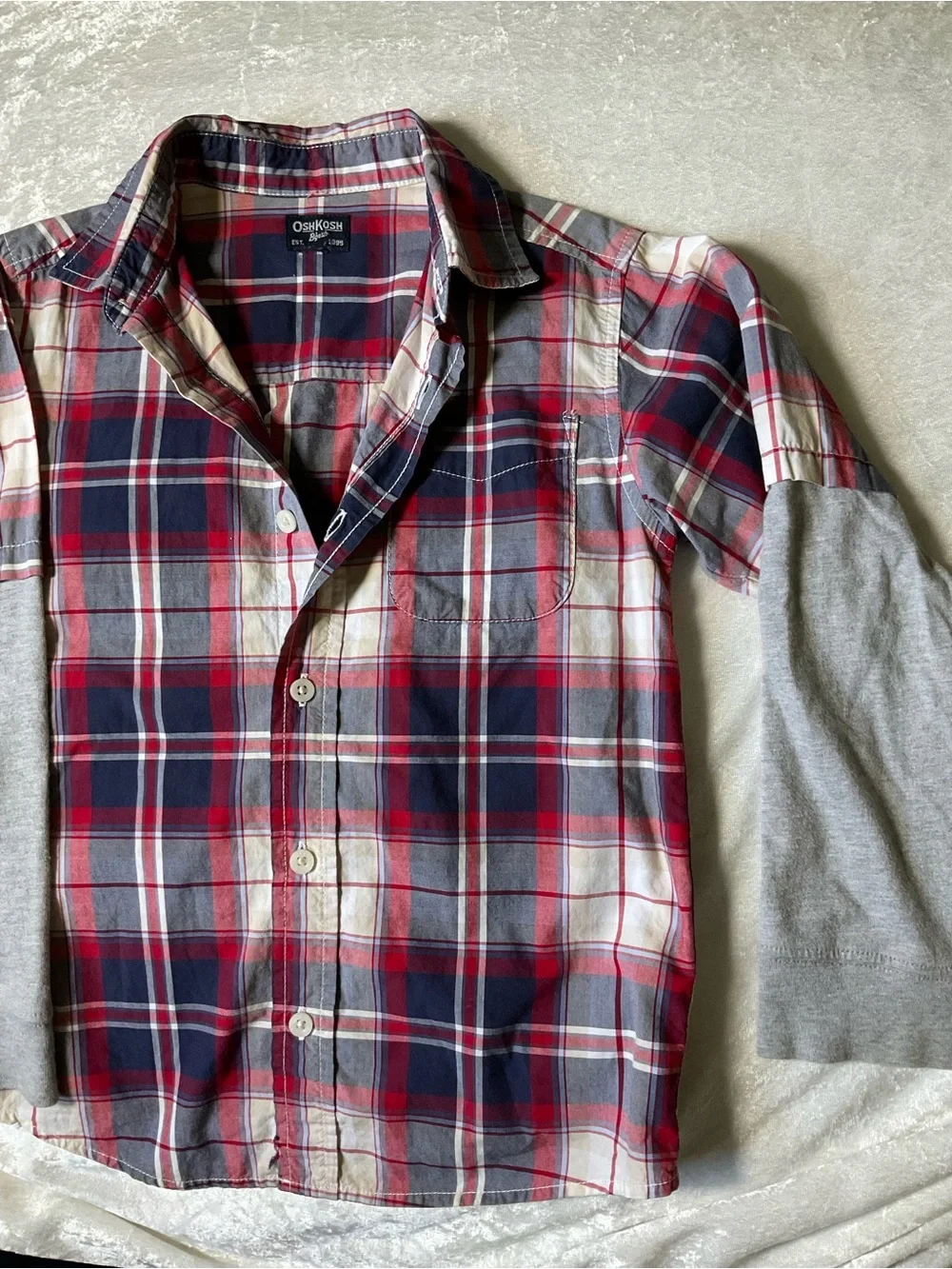 OshKosh B'gosh Red, Navy & Gray Plaid Layered Button-Down Shirt